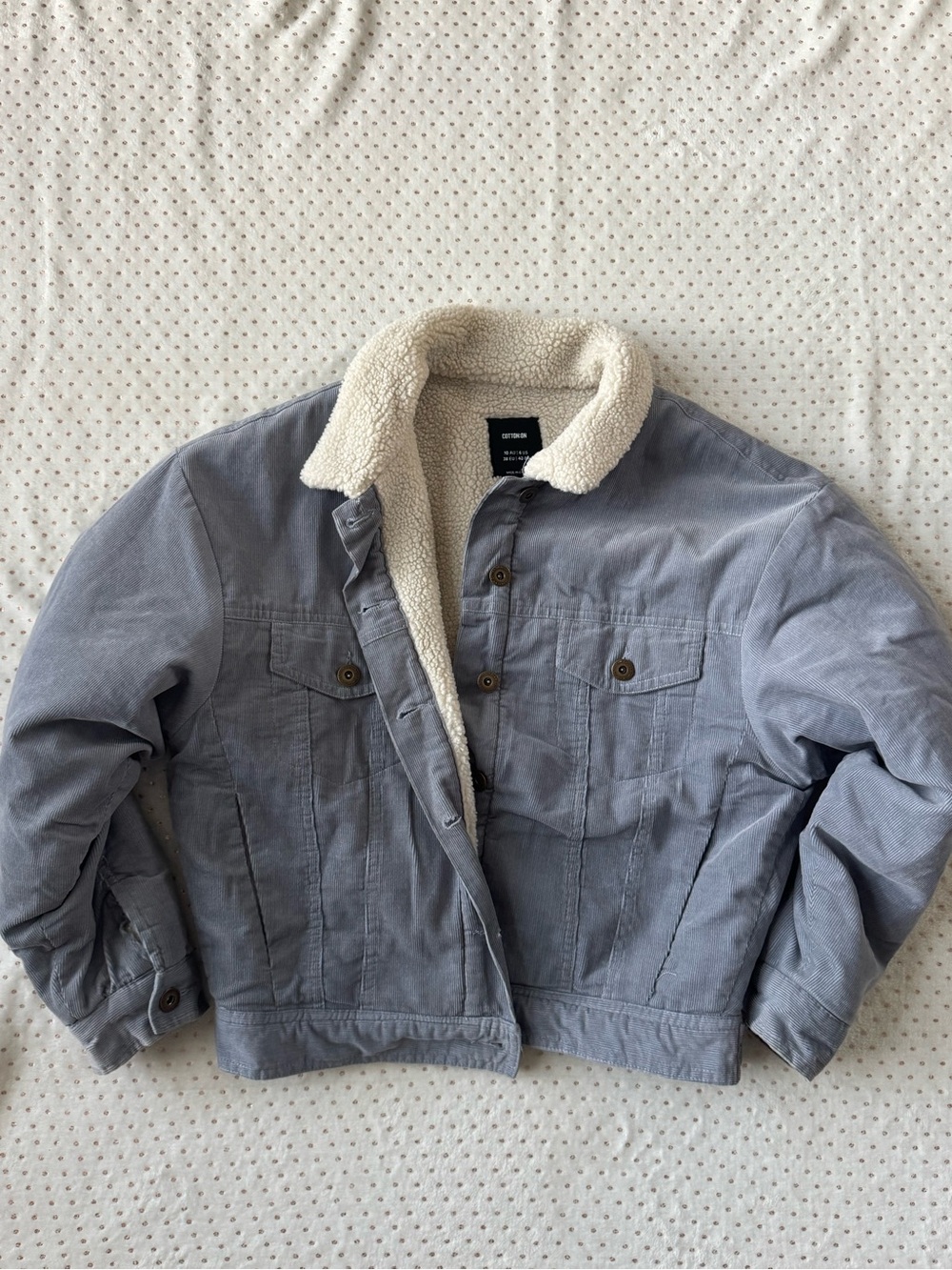 Corduroy Sherpa-Lined Jacket in Dusty Blue
